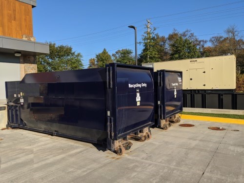 Commercial Compactor style waste dumpster and recycling dumpster